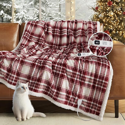 Christmas Heated Blanket Electric Throw 50''x60''Ultra Soft Plaid Flannel Fast Heating Electric Blanket with 10 Heat Levels & 10 Hrs Auto Off, ETL Certified, Keep Warm in Couch Bed Office