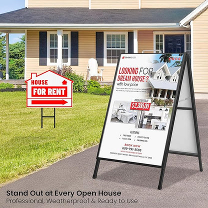 2 Pack A Frame Sign Holder 24x36 Inch, Double-Sided Folding Sandwich Board with Handle, Heavy Duty Metal Sidewalk Sign for Outdoor Business Advertising, Includes 4 Plastic Boards