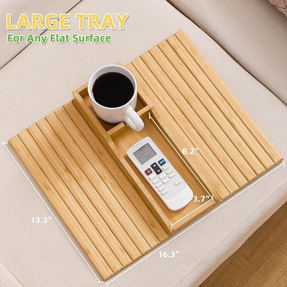 GEHE Couch Cup Holder, Anti Falling Sofa Arm Tray, Natural Bamboo Sofa Cup Holder More Safe for You Family, Portable Couch Arm Tray Armrest Table for Remote, Snacks, Phone, Drinks