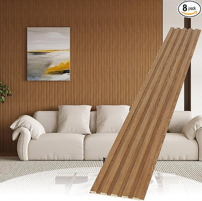 WPC Slat Wall Paneling,8-Pack 3D WPC Wood Wall Panels,Acoustic Wall Panels for Interior Wall Decor,Living Room,Bedroom,Golden Oak,95 x 6 in