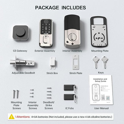 Wi-Fi Smart Deadbolt Keyless Entry: 9-in-1 Hornbill Smart Lock for Front Door, Smart Deadbolt Lock, Electronic Keypad Code Fingerprint Unlock, Works with Alexa for Home Office Hotel, Satin Nickel
