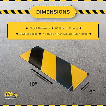 Mighty Line Floor Marking Tape Strips for Safety, Caution, Warning, Heavy-Duty, Peel and Stick, Adhesive, Industrial Quality, Yellow and Black Hazard, 6" by 10"