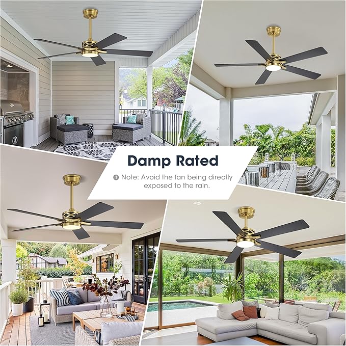 WINGBO 52" Smart Ceiling Fan with Lights, 5 Plywood Blades, 6 Speeds Reversible DC Motor, Works with Alexa and Google Assistant, 3CCT Dimmable LED Ceiling Fan for Bedroom Living Room, Brass and Black