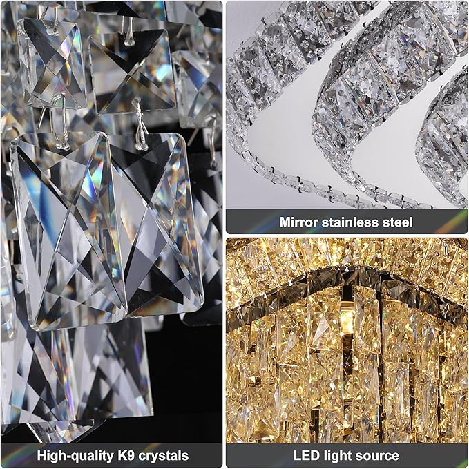 Elegant LED Crystal Raindrop Ceiling Light, 30 Inch Square Flush Mount Chandelier with Remote for Living Room Kitchen Island Bedroom Hallway Entryway Foyer (Dimmable)