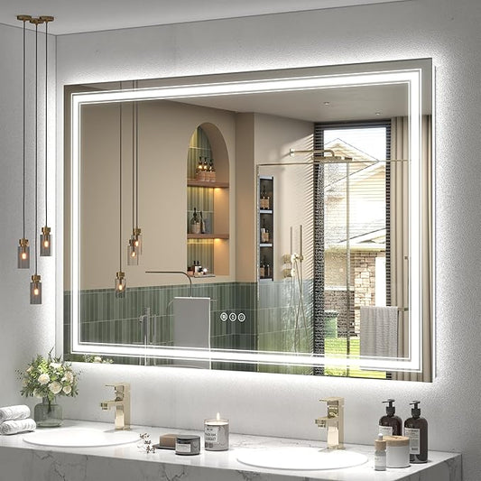 50x40 LED Bathroom Mirror, Lighted Mirror for Bathroom Wall, Backlit and Front Lights, Dimmable, Anti-Fog, Shatterpoof, Memory (Horizontal/Vertical)
