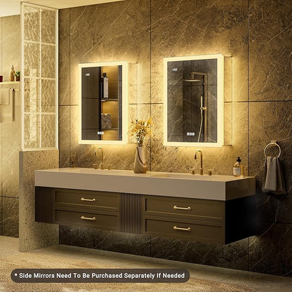 20x26 Medicine Cabinet Mirror with Double Lights & Clock, Front+Backlit Surface or Recessed Fogless Lighted Medicine Cabinet Mirror, 155°Soft-close Right Hinge,Time-Display,Outlet,Inner Light