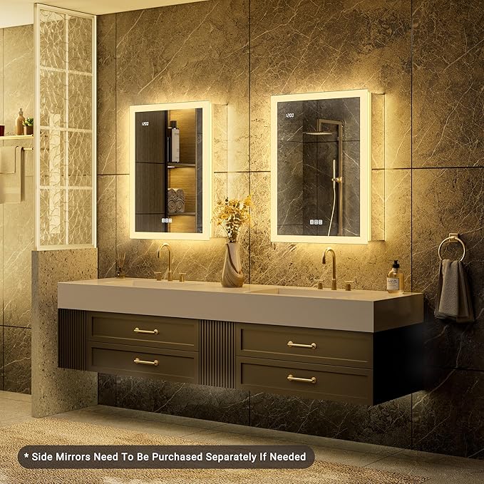 20x26 LED Medicine Cabinet Mirror with Double Lights-Front & Backlit, 155°Soft-close Hinge, Surface or Recessed Dimmable Lighted Medicine Cabinet Mirror with Clock Outlet Inner Light,Anti-fog