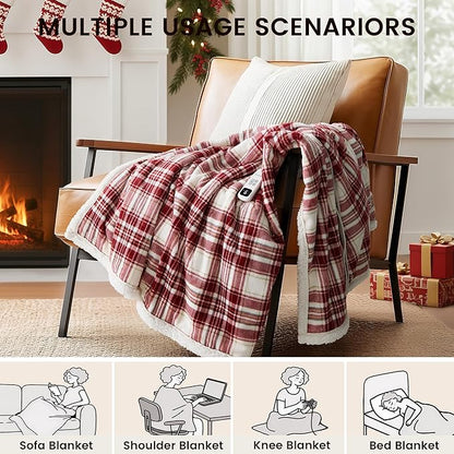 Christmas Heated Blanket Electric Throw 50''x60''Ultra Soft Plaid Flannel Fast Heating Electric Blanket with 10 Heat Levels & 10 Hrs Auto Off, ETL Certified, Keep Warm in Couch Bed Office
