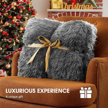 Heated Electric Blanket Throw–Faux Fur with Soft Thick Sherpa,Warm Winter Birthday Gifts for Women Grandma，10 Heat Settings,5 Time Settings with Fast Heating, 50x60, Foggy Dusk