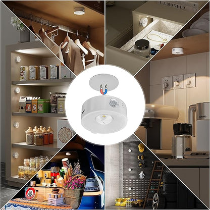 2" Rechargeable Mini Puck Lights w/Lanyard, Renter Friendly Magnetic Stick On Battery Operated Lights, Wireless Motion Sensor Light Indoor for Closet, Wall, Shelves, Kitchen, Locker - 1Pack/White