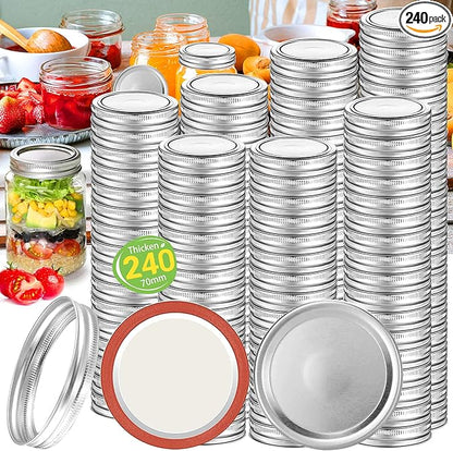 Aliggbent 120Pcs Regular Mouth Mason Jar Canning Lids and 120Pcs Bands Split-Type Jar Lids Canning Flats for Jars (Canning Jar Lids and Rings/70MM)