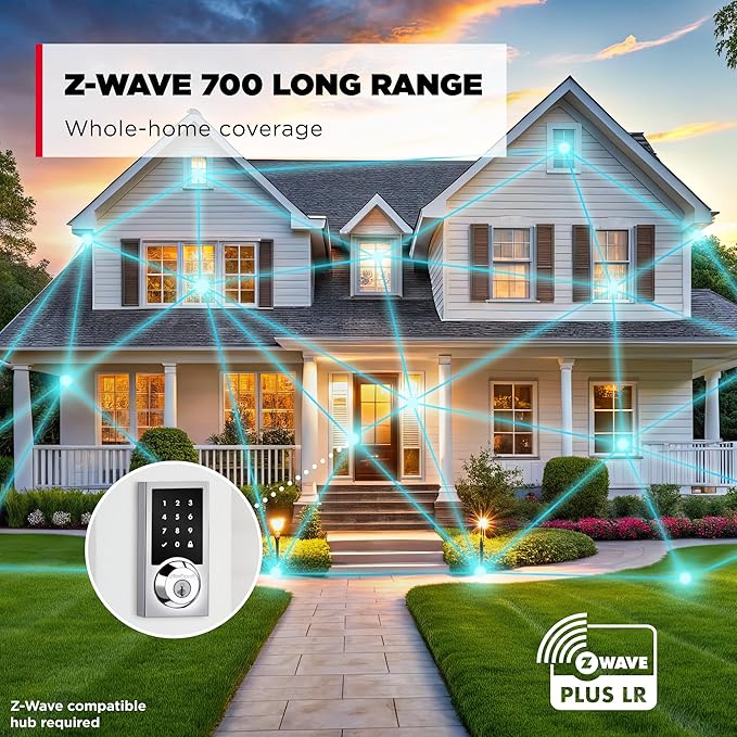 Kwikset HomeConnect 918 Contemporary Z-Wave Long Range Enabled Touchscreen Lock Works with Ring Alarm, Samsung SmartThings Hub Required, Sold Separately in Polished Chrome