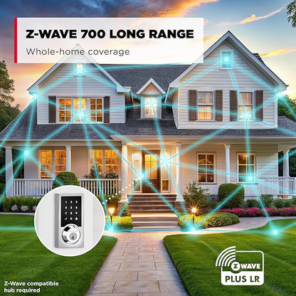 Kwikset HomeConnect 918 Contemporary Z-Wave Long Range Enabled Touchscreen Lock Works with Ring Alarm, Samsung SmartThings Hub Required, Sold Separately in Polished Chrome