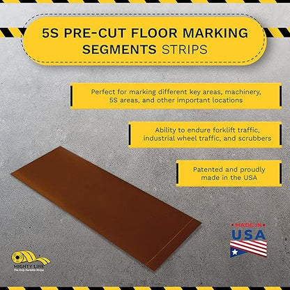 Mighty Line Floor Marking Tape Strips for Safety, Caution, Warning, Heavy-Duty, Peel and Stick, Adhesive, Industrial Quality, Brown, 4" by 10"