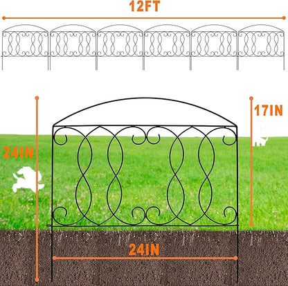 Decorative Fence 24in x 12ft 6 Piece Metal Garden Fence Extra Thick Wire Outdoor Patio Rustproof Fencing Animal Barrier