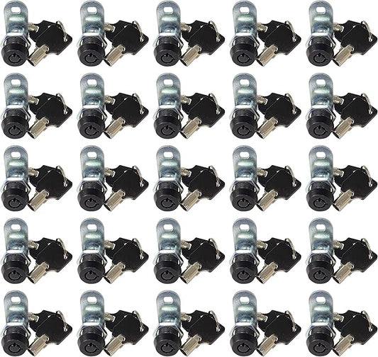 Admiral Locks Tubular Cam Lock, Keyed Alike Removable Key RV Compartment Storage Lock Cabinet Locks (Black Pack of. 25, 5/8" 90°)