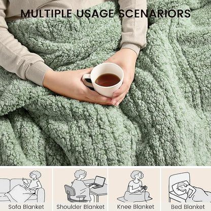 Heated Blanket Electric Blanket Twin - Fast Heating Blanket Throw Double Sided Sherpa Ultra Soft Cozy with 10 Heating Levels & 2-10 Hours Auto Off, Mashine Washable, 62 x 84 Inches, Sage