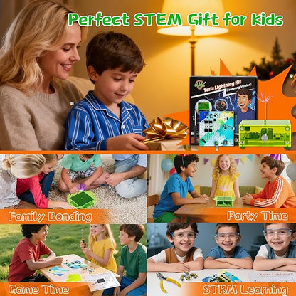 STEM Science Building Kit for Kids–Electronic Tesla Lightning Kit–Easy DIY Science Gadgets & Crafts–Unique Educational Gift Toys for Fun and Learning(Soldering Version)(Rectangular-Fluorescent Green)