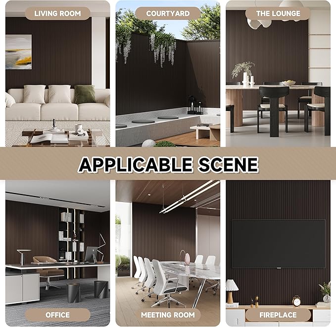 Slat Wall Paneling,8-Pack 3D WPC Wood Wall Panels,Acoustic Wall Panels for Interior Wall Decor,Living Room,Bedroom,Black Brown,95 x 6 in