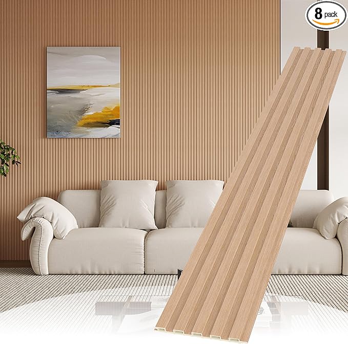 WPC Slat Wall Paneling,8-Pack 3D WPC Wood Wall Panels,Acoustic Wall Panels for Interior Wall Decor,Living Room,Bedroom,Oak,95 x 6 in