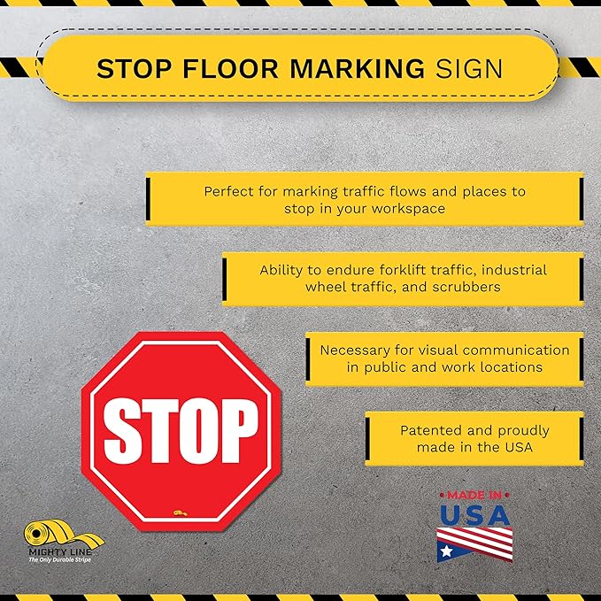 Mighty Line Stop Floor Sign Sticker for Safety, Warning, Heavy-Duty, Peel and Stick, Adhesive, Industrial Quality, 24"
