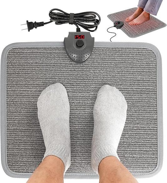 Heated Floor Mat Under Desk for Foot Warmer - Wider Electric Space Heaters 110V Adjustable Temperature Heating Pad - Carbon Crystal & Energy Saving Feet Warmers for Office,Home (Carpet Grain)
