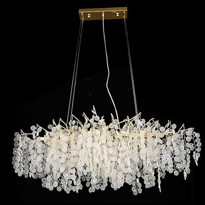 Modern Tree Branch Chandelier, 47.24 inch Money Tree Branch Gold Crystal Chandeliers, Rectangular Ceiling Pendant Lighting Fixtures for Dining Room, Bedroom, Living Room