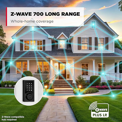 Kwikset HomeConnect 918 Contemporary Z-Wave Long Range Enabled Touchscreen Lock Works with Ring Alarm, Samsung SmartThings Hub Required, Sold Separately in Matte Black