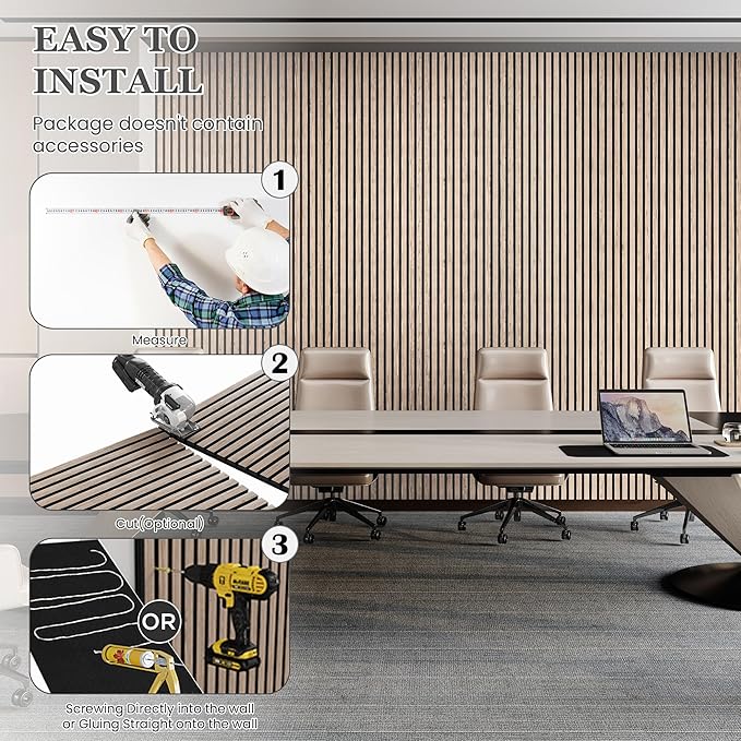 Wood Salt Acoustic Wall Panels, 6 Piece 94" x 7.9" x 0.8" Soundproof Wooden Wall Panels, 3D Fluted Sound Absorbing Panel, Rustic Walnut