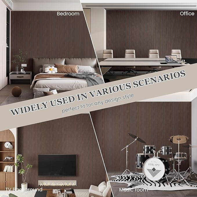Wood Salt Acoustic Wall Panels, 2 Piece 94" x 23.6" x 0.8" Soundproof Wooden Wall Panels, 3D Fluted Sound Absorbing Panel, Natural Walnut