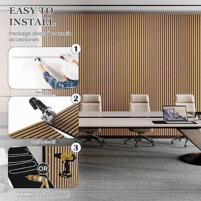 Wood Salt Acoustic Wall Panels, 4 Piece 94" x 12.6" x 0.8" Soundproof Wooden Wall Panels, 3D Fluted Sound Absorbing Panel, Teak