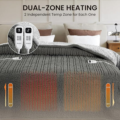 Heated Blanket Electric Blanket King - Fast Heating Blanket Throw Dual Control Double Sided Sherpa with 10 Heating Levels & 2-10 Hours Auto Off, Mashine Washable, 90 x 100 Inches, Grey