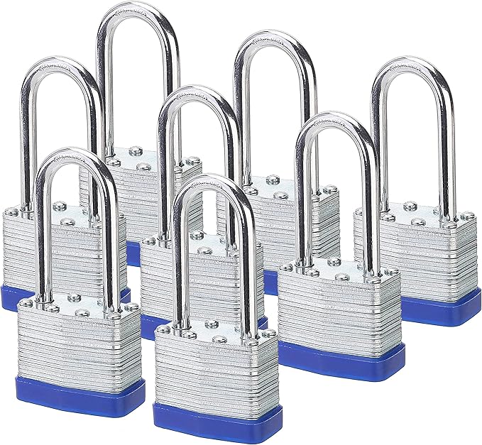 Lock, 1-9/16" (40mm) Laminated Keyed Padlocks，keyed Alike Locks, 2 inch Long Shackle Locks-Pack of 8