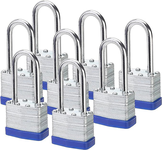 Lock, 1-9/16" (40mm) Laminated Keyed Padlocks，keyed Alike Locks, 2 inch Long Shackle Locks-Pack of 8