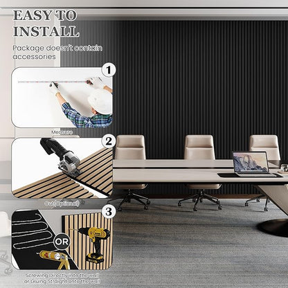 Wood Salt Acoustic Wall Panels, 2 Piece 94" x 23.6" x 0.8" Soundproof Wooden Wall Panels, 3D Fluted Sound Absorbing Panel, Matte Black