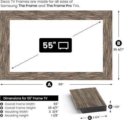 Distressed Barnwood 55" Premiere Deco TV Frame - Compatible ONLY with Samsung The Frame TVs (Fits 2021-2025, LS03A, LS03B, LS03C, LS03D, LS03FA)