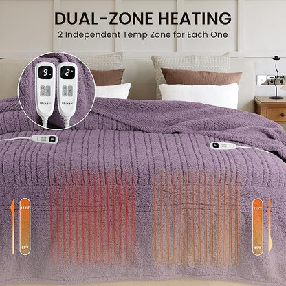 Heated Blanket Electric Blanket Queen - Fast Heating Blanket Throw Dual Control Double Sided Sherpa with 10 Heating Levels & 2-10 Hours Auto Off, Mashine Washable, 84 x 90 Inches, Purple