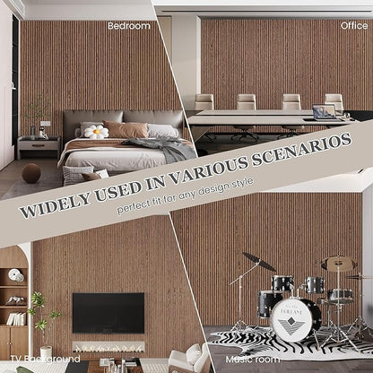Wood Salt Acoustic Wall Panels, 2 Piece 94" x 23.6" x 0.8" Soundproof Wooden Wall Panels, 3D Fluted Sound Absorbing Panel, Red Oak