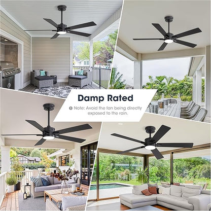 WINGBO 52" Smart Ceiling Fan with Lights, Black/Walnut Blades, 6 Speeds Reversible DC Motor, Works with Alexa and Google Assistant, 3CCT Dimmable LED Ceiling Fan for Bedroom Living Room, Black Finish