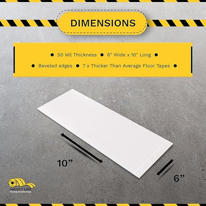 Mighty Line Floor Marking Tape Strips for Safety, Caution, Warning, Heavy-Duty, Peel and Stick, Adhesive, Industrial Quality, White, 6" by 10"