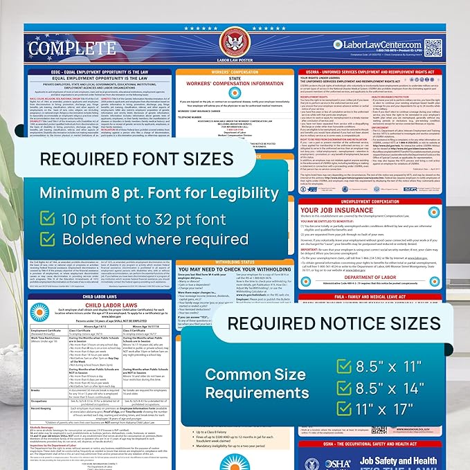 2026 North Carolina Labor Law Poster – State & Federal Compliance in Spanish – OSHA, EEOC, FMLA, Minimum Wage – Durable, Laminated & Waterproof Workplace Employment Poster – Made in USA – 26” x 39.5”