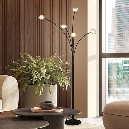 Brightech Orion Arc Floor Lamp for Living Room, Dimmable Tree Floor Lamp with 5 Adjustable Arms, Multi-Head Standing Lamp with Flexible Rotating LEDs for Bedroom - Bright Hanging Lighting - Black