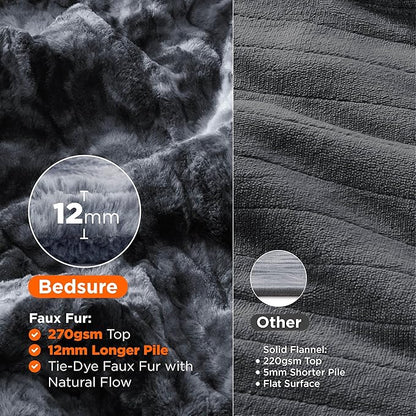 Bedsure Faux Fur Heated Blanket Twin Size, Fast Heating Electric Blanket Twin Size with 6 Heating Levels & 10 Time Settings, Cozy Gifts for Women Men (62x84 inches, Black)