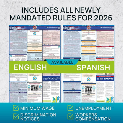 Virginia 2026 Labor Law Poster – State & Federal Compliance – OSHA, EEOC, FMLA, Minimum Wage – Durable, Laminated & Waterproof Workplace Employment Poster – Made in USA – 26” x 39.5”