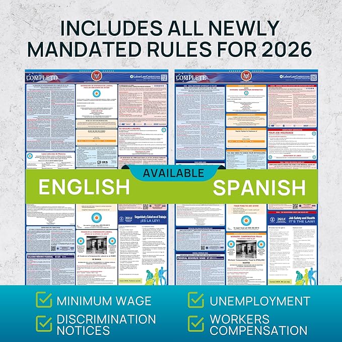 Virginia 2026 Labor Law Poster – State & Federal Compliance – OSHA, EEOC, FMLA, Minimum Wage – Durable, Laminated & Waterproof Workplace Employment Poster – Made in USA – 26” x 39.5”, 2-Pack