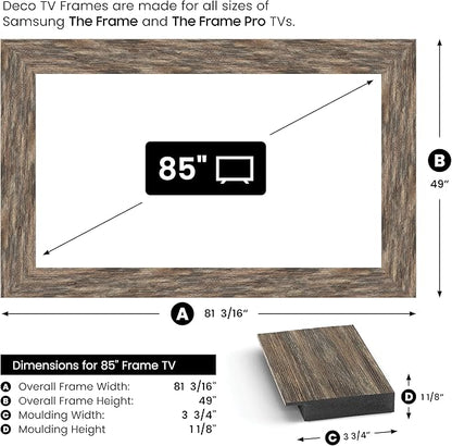 Distressed Barnwood 85" Premiere Deco TV Frame - Compatible ONLY with Samsung The Frame TV and Pro TVs (Fits 2021-2025, LS03A, LS03B,LS03C,LS03D,LS03FA,LS03FW)
