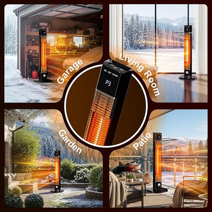 1500W Outdoor Heater,Patio Heater with Remote, 3 Heat Levels, 24H Timer, Carbon Fiber Heating Tube, Tip-Over & Overheat Protection, Electric Space Heaters for Indoor,Outdoor,Garage,Backyard