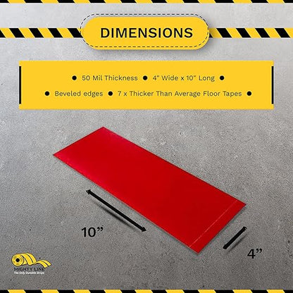 Mighty Line Floor Marking Tape Strips for Safety, Caution, Warning, Heavy-Duty, Peel and Stick, Adhesive, Industrial Quality, Red, 4" by 10"