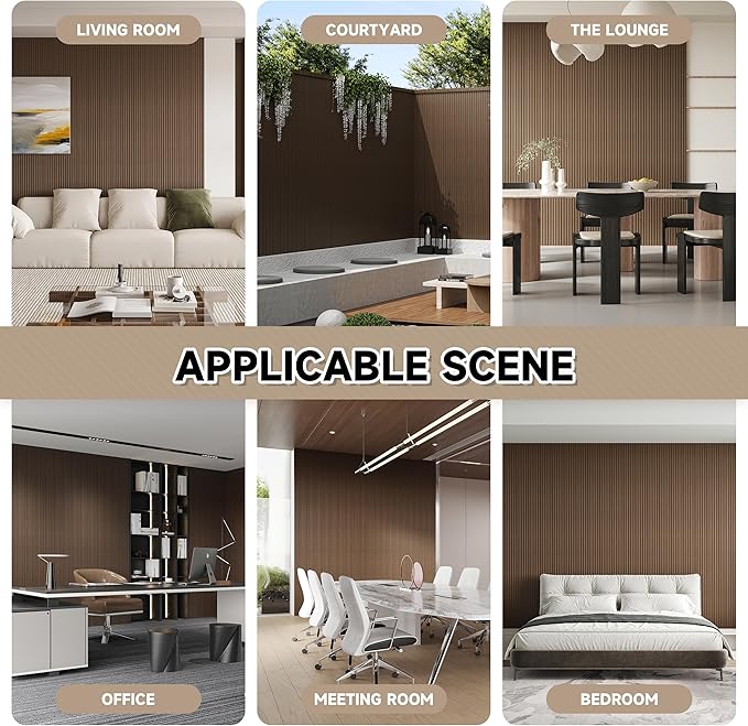 WPC Slat Wall Paneling, 8-Pack 3D WPC Wood Wall Panels, Acoustic Wall Panels for Interior Wall Decor, Living Room, Bedroom, Walnut, 95 x 6 in