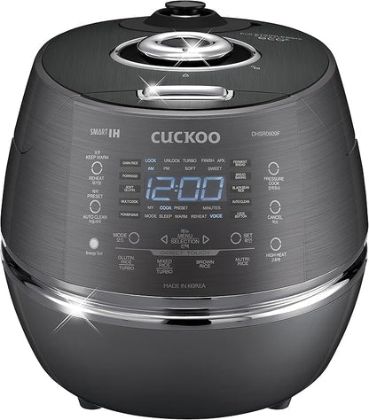 CUCKOO High Pressure Rice Cooker 6-Cup Uncooked / 12-Cup Cooked with Induction Heating Technology, Versatile Rice Maker with 21 Menu Options and Steam Plate, Voice Guide, Dark Gray (CRP-DHSR0609FD)